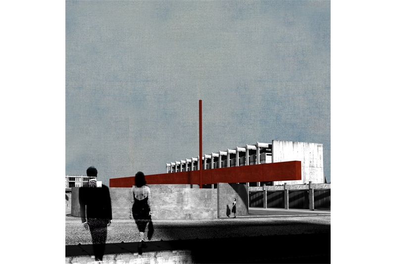 Fig. 4
Vista prospettica che illustra il
monumento nella relazione con
l&rsquo;Istituto Marchiondi.