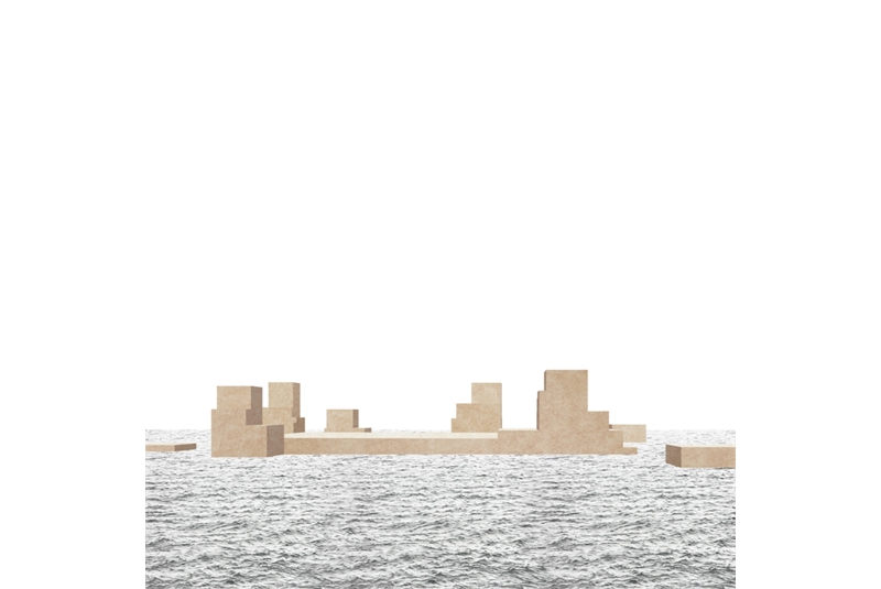 Fig. 13
Perspective views of the monument/
memorial, towards the mainland
and towards the horizon.