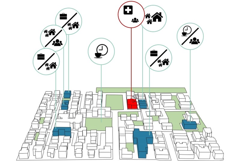 Fig. 16
Within the macroblock: PASC, gathering spaces, and green areas.
&copy;UALab, UNIPR Research