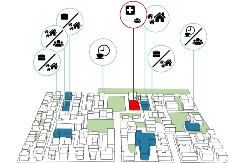 Fig. 16
Within the macroblock: PASC, gathering spaces, and green areas.
©UALab, UNIPR Research