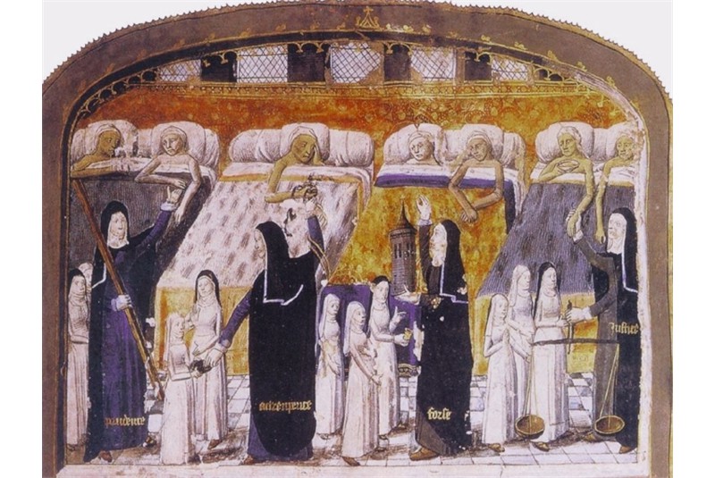 Fig. 8
Paris, Musée de l'AP-HP, Jehan Henry, Livre de vie active de l’Hôtel-Dieu de Paris, ms. n. 59, fol. 77, Cura dei malati, 1482 (https://www.calameo.com/read/0040218272001b4dbfc02). Fig. 8
Paris, Musée de l'AP-HP, Jehan Henry, Livre de vie active de l’Hôtel-Dieu de Paris, ms. n. 59, fol. 77, Cura dei malati, 1482 (https://www.calameo.com/read/0040218272001b4dbfc02).