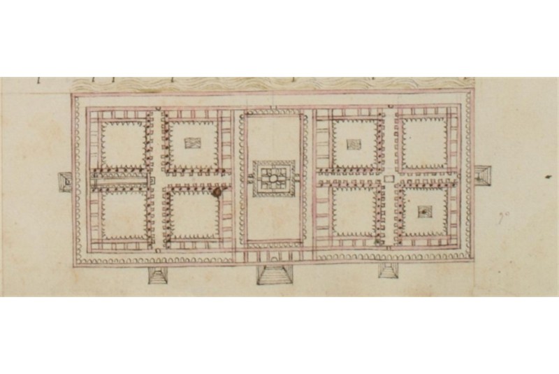 Fig. 4
Filarete, Plan of the Ca’ Granda (Ospedale Maggiore) of Milan, from Trattato di Architettura, 1464 ca. (https://archive.org/details/mss.-ii.-i.-140-images/page/n183/mode/2up).