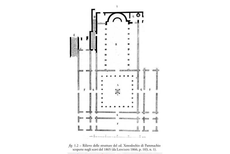 Fig. 17 - Xenodochio di Pammatio a Ostia, 398 d.C., planimetria / Xenodochio of Pammatio in Ostia, 398 AD, plan.