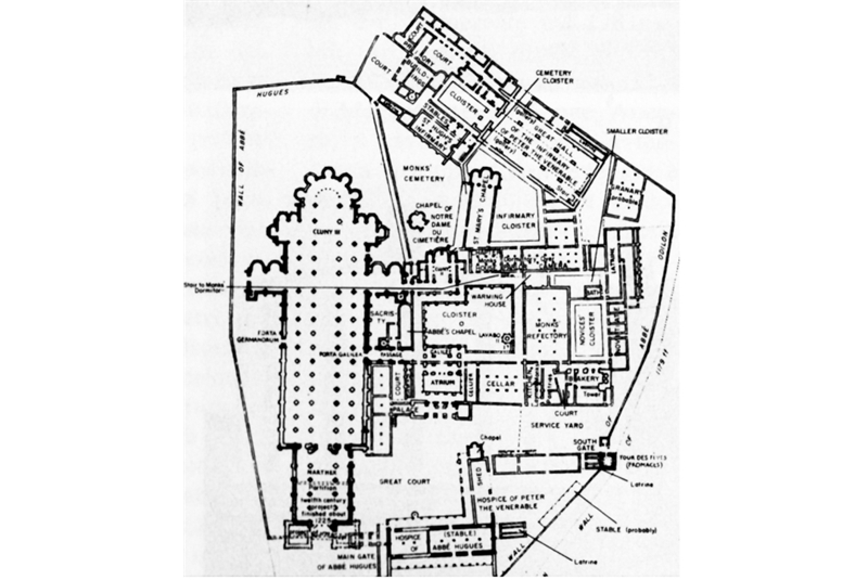 Fig. 21 - Abbazia di Cluny, Francia, 1157. Planimetria generale / Cluny Abbey, France, 1157. General plan.
