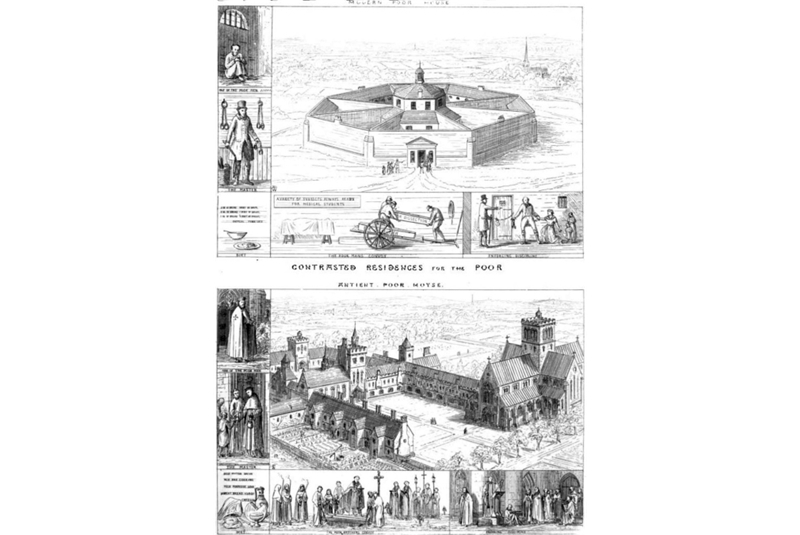 Fig. 70 - Augustus Welby, Confronto tra le Workhouses antiche e moderne, 1836 / Comparison of Ancient and Modern Workhouses.