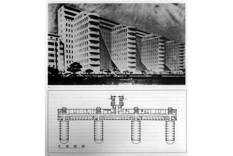Figg. 81-82 -
Jean Walter, Urbain Cassan & Louis Victor Plousey, Ospedale Beaujon, Parigi, 1935. Prospettiva e Pianta / Beaujon Hospital. Perspective and Plan.