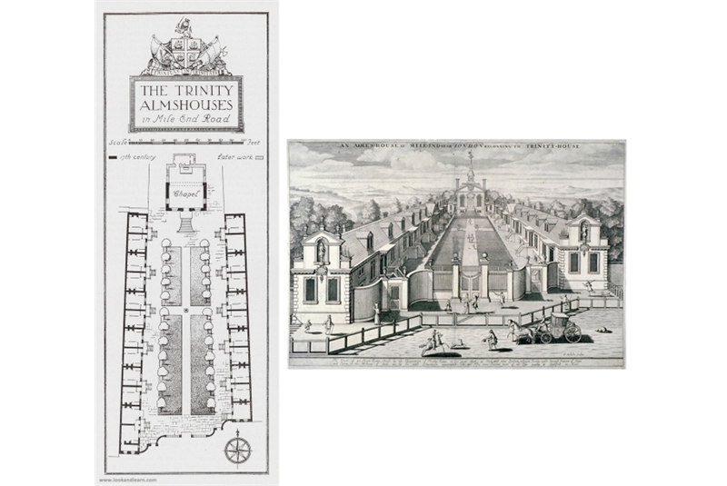 Fig. 44-45 - The Trinity Almhouses, 1794. Pianta e veduta / Plan and view.