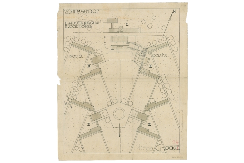 Fig. 88
- Jan Duiker, Sanatorio Zonnestraal a Hilversum, 1920-28. Planimetria / Zonnestraal Sanatorium in Hilversum. General Plan