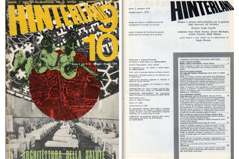 Figg. 1-2
Cover and index of the journal Hinterland, n. 9-10, titled Health Architecture.