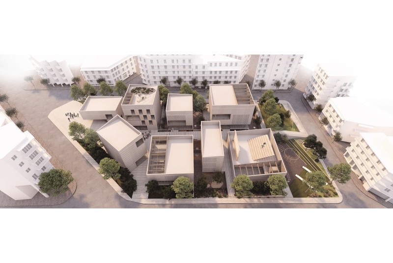 Fig. 4
Fiore Architects, Complesso urbano per servizi di welfare a Salonicco, 2019. Vista del complesso dall’alto (render).
© Fiore Architects