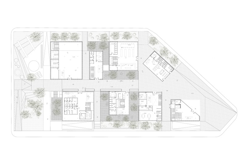 Fig. 6
Fiore Architects, Complesso urbano per servizi di welfare a Salonicco, 2019. Pianta del livello terreno.
&copy; Fiore Architects