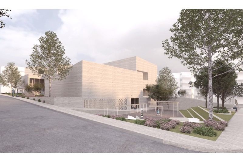 Fig. 9
Fiore Architects, Complesso urbano per servizi di welfare a Salonicco, 2019. Vista esterna.
&copy; Fiore Architects