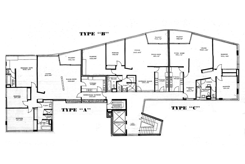 Fig. 6
Crofton & Benjamin, type plan,
Las Vegas Building, Durban (Architect
and Builder, April 1958).