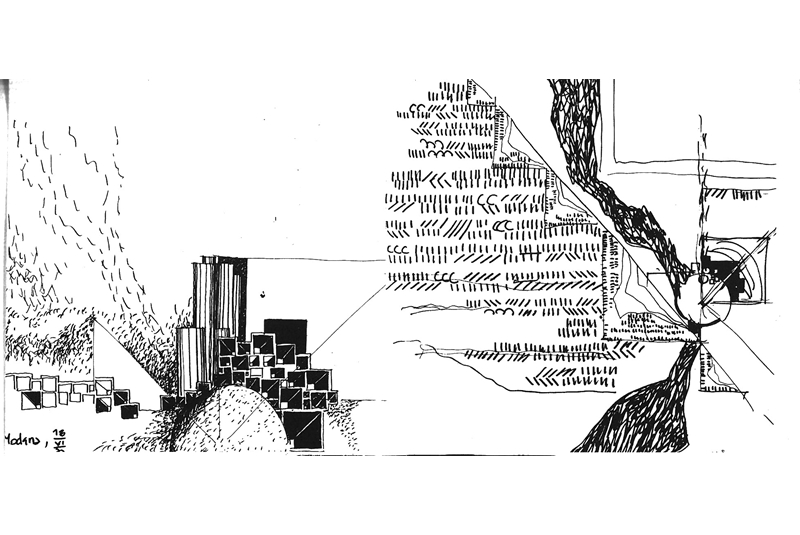 FIG. 22
Costantino Dardi, Disegni di studio, Progetto Dom, Concorso nazionale di idee per il nuovo Cimitero di Modena, 1972 
Da Costantino Dardi, semplice lineare complesso, Quaderni di Teoria e Progetto, n.1, Editrice Magma, Roma 1976, Citt&agrave; e progetto 1, Collana di Architettura diretta da Francesco Moschini.