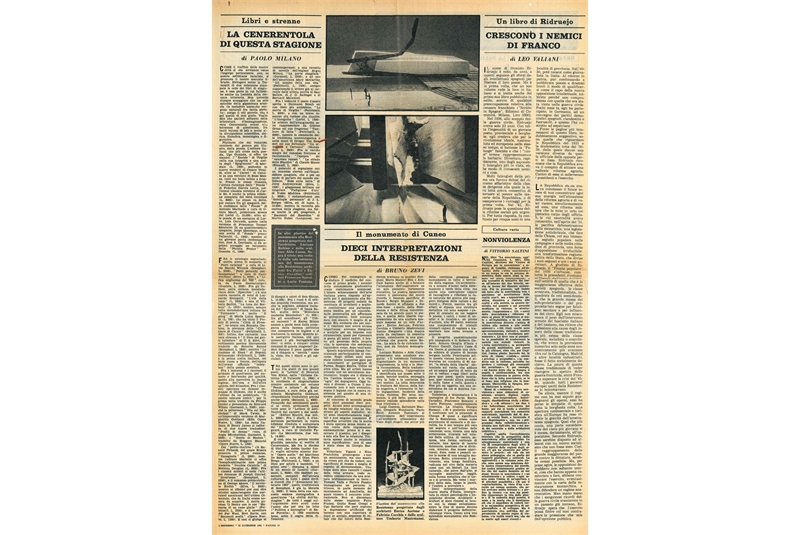 Fig. 18 
Bruno Zevi, Il monumento di Cuneo. Dieci interpretazioni della Resistenza.
Da &laquo;L&rsquo;Espresso&raquo;, 30 dicembre 1962, p. 19.