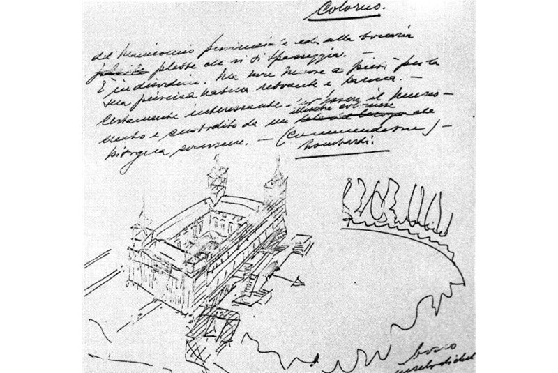 Fig. 1
Giuseppe de Finetti, Note e appunti,
schizzi di viaggio a Colorno,
1940. (&laquo;Parametro&raquo;, n. 126,
maggio 1984, p. 53).