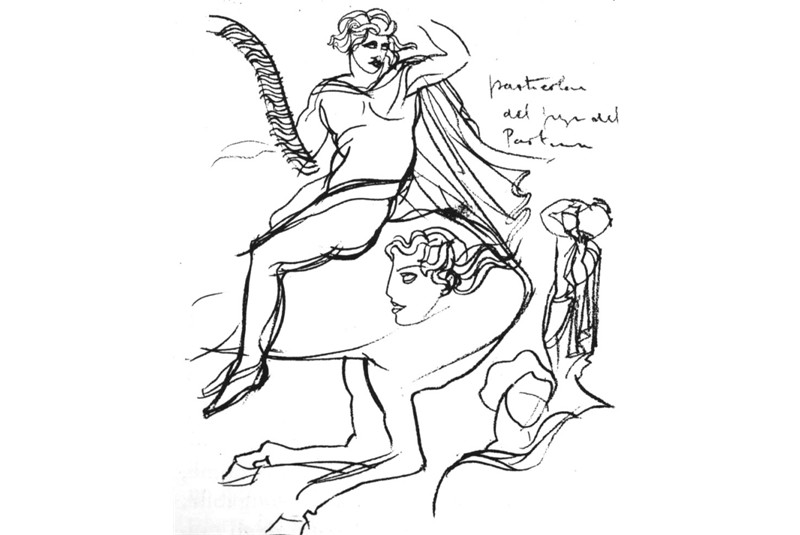 Fig. 13
Piero Bottoni, Particolare del fregio
del Partenone, schizzo da
un taccuino di studio, matita su
carta, cm 19,7x14. (G. Consonni,
L. Meneghetti, G. Tonon (a cura
di), Piero Bottoni opera completa,
Fabbri Editori, Milano 1990,
p. 20).