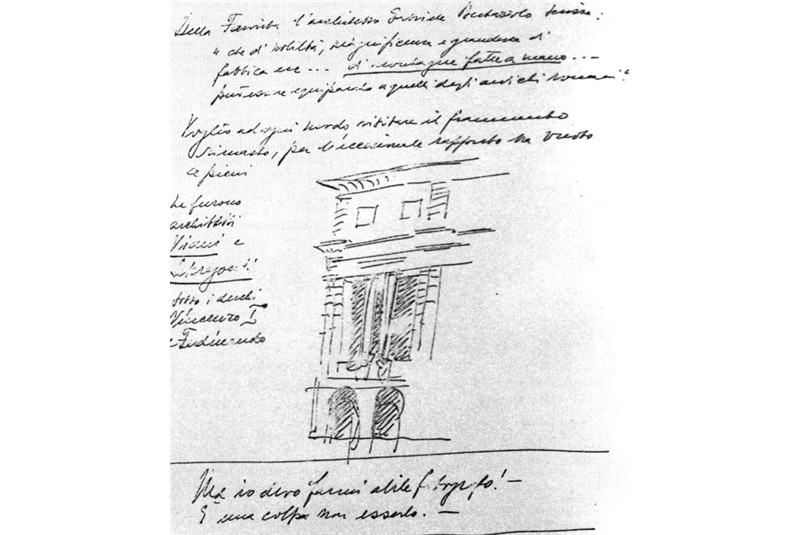 Fig. 2
Giuseppe de Finetti, Notes and travel sketches in Mantua, 1940. (&laquo;Parametro&raquo;, n. 126, May 1984, p. 53).
