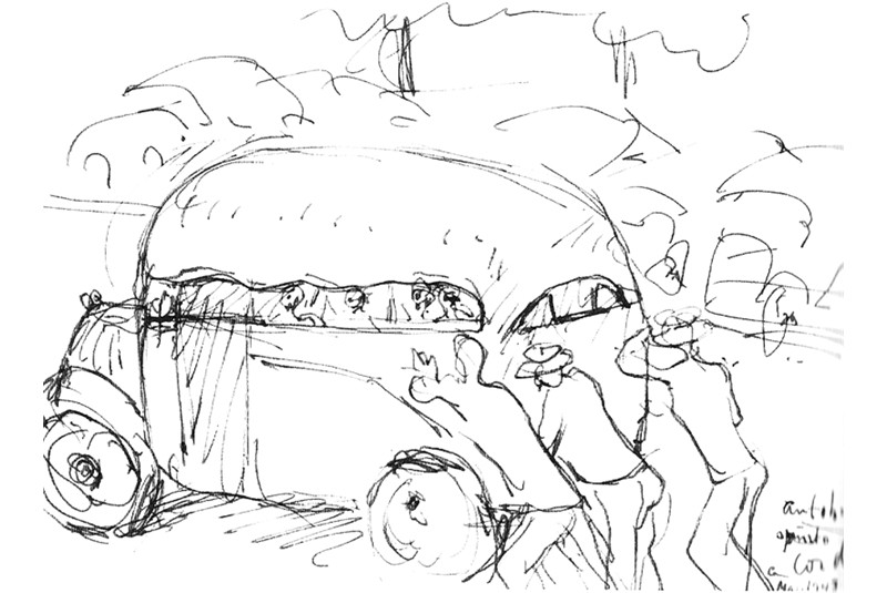 Fig. 23
Ernesto N. Rogers, Bus being pushed in C&oacute;rdoba, 1948. (Marina Peressutti Archive).