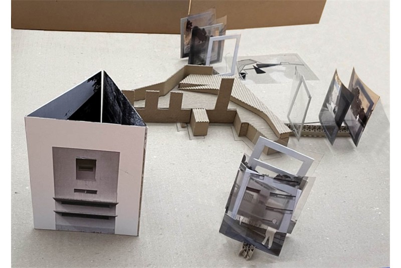 Fig. 22 - GT#3 Porto, IPL: modello in
scala e cornici di inquadramento
percettivo della corte, FAUP
(gruppo 2: Parisa Etemadi,
Rebeka Kollo. Christina Maria
Konstantinidou, Gina Celestini
Radaelli, Erdal Giacomo
Ripamonti, Kristīne Zane Čible).