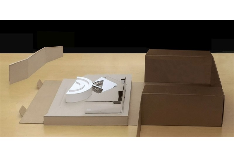 Fig. 23 - GT#3-Porto, IPL: modello
in scala dell&rsquo;unit&agrave; spaziale
del Museo, FAUP (gruppo 3:
Despoina Athanasiou, Giuseppe
Buttazzo, Maria Gi&atilde;o, Emīlija
Anete Ozoliņa, Liina P&auml;rn,
Francesco Ramella).