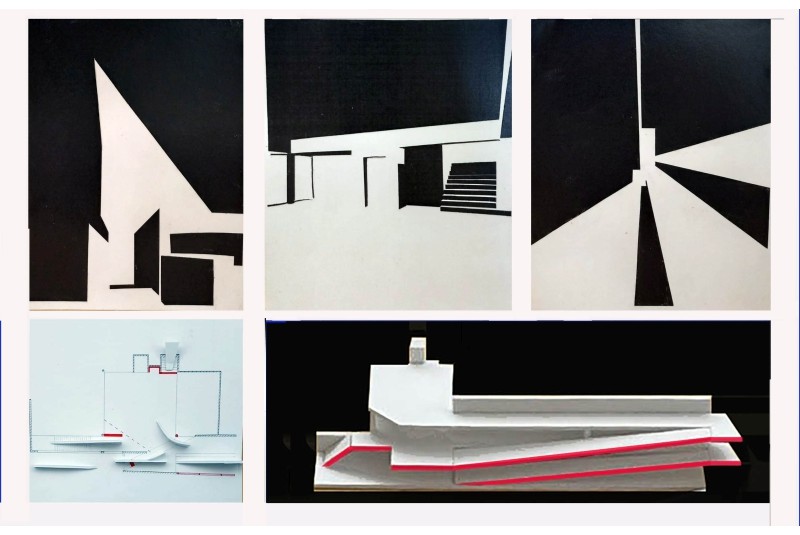 Fig. 24 - GT#3-Porto, IPL: modelli in scala
e sequenze visive della zona
dell'ingresso e della libreria,
FAUP (gruppo 4: Luciana
Aloisio, Eirini Antonakaki, Giulio
Crispino, Joana Gastalho,
Loukia Kotsifou).