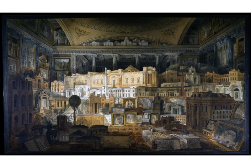 Fig. 6 - Dipinto di Joseph Gandy &ldquo;A
selection of parts of buildings,
public and private, erected
from the designs of J. Soane,
Esq. R.A. in the metropolis, and
in other places of the United
Kingdom, between the years
1780 and 1815&rdquo;. &copy; Sir John
Soane's Museum, Londra.