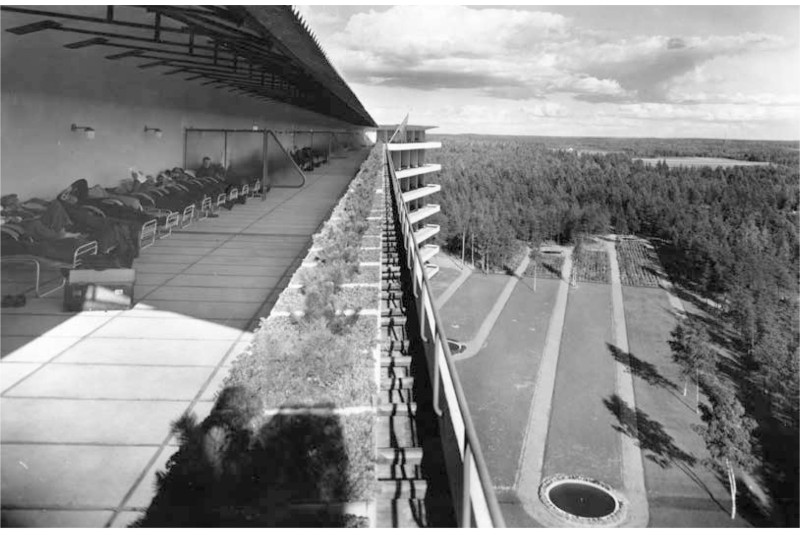 Fig. 1
A.Aalto Sanatorio Antitubercolare
di Paimio (1928-33), Vista del
solarium.