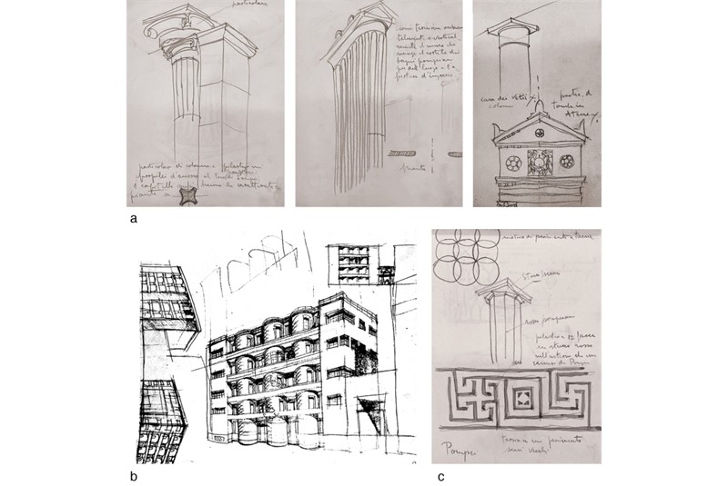 Fig. 15
a) P. Bottoni, Pompei. Schizzi
sulla composizione della
colonna, da Taccuino n. 12,
(Fonte: APB - Politecnico di
Milano); b) P. Bottoni, Studi per
un quartiere Itacpm in viale
Argonne a Milano, 1928 c.a.
(Fonte: APB - Politecnico di
Milano); c) P. Bottoni, Progetto
di ingresso monumentale alla
Fiera di Milano, Concorso 1926
(Fonte: APB - Politecnico di
Milano). Fig. 15
a) P. Bottoni, Pompei. Schizzi
sulla composizione della
colonna, da Taccuino n. 12,
(Fonte: APB - Politecnico di
Milano); b) P. Bottoni, Studi per
un quartiere Itacpm in viale
Argonne a Milano, 1928 c.a.
(Fonte: APB - Politecnico di
Milano); c) P. Bottoni, Progetto
di ingresso monumentale alla
Fiera di Milano, Concorso 1926
(Fonte: APB - Politecnico di
Milano).