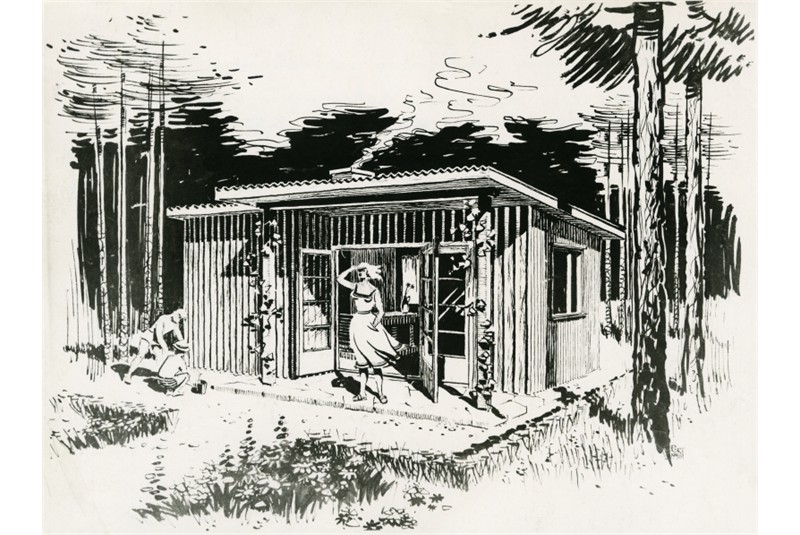 Fig. 7
Progetto per una casa estiva
standard realizzata con pannelli
prefabbricati in legno. Vista
prospettica. Architetti Mart Port
e Ülo Ellandi. Estonprojekt,
1958. Per gentile concessione
dell'Estonian Museum of
Architecture. Fig. 7
Progetto per una casa estiva
standard realizzata con pannelli
prefabbricati in legno. Vista
prospettica. Architetti Mart Port
e Ülo Ellandi. Estonprojekt,
1958. Per gentile concessione
dell'Estonian Museum of
Architecture.