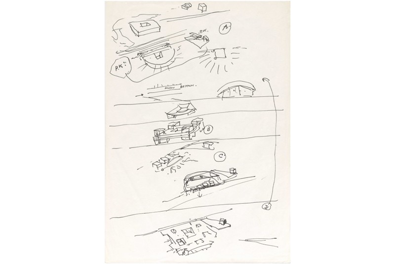 Figg. 3-4
&Aacute;lvaro Siza, proposte di inserimento
della FAUP nel sito. (In:
Archivio &Aacute;lvaro Siza, Collezione
Fondazione Serralves &ndash; Museo
d'Arte Contemporanea,
Porto. Donazione 2015. PTFS-
ASV-19-1-1-0015; PT-FS-ASV-
19-1-1-0017).