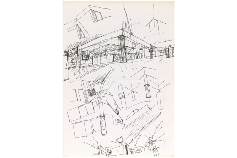 Figg. 5-6
&Aacute;lvaro Siza, proposte per l&rsquo;atrio
principale e la caffetteria della
FAUP. (In: Archivio &Aacute;lvaro Siza,
Collezione Fondazione Serralves
&ndash; Museo d'Arte Contemporanea,
Porto. Donazione 2015.
PT-FS-ASV-19-1-1-0025; PT-FSASV-
19-1-1-0005).