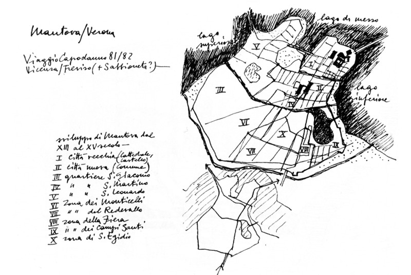 Fig. 2 - Carlo Aymonino, Appunti per
un viaggio a Verona/Mantova,
Capodanno 1981/82 / Notes for a
journey to Verona/Mantua,
New Year 1981/82. Da/From: Carlo
Aymonino, Disegni 1972-1997,
Federico Motta.