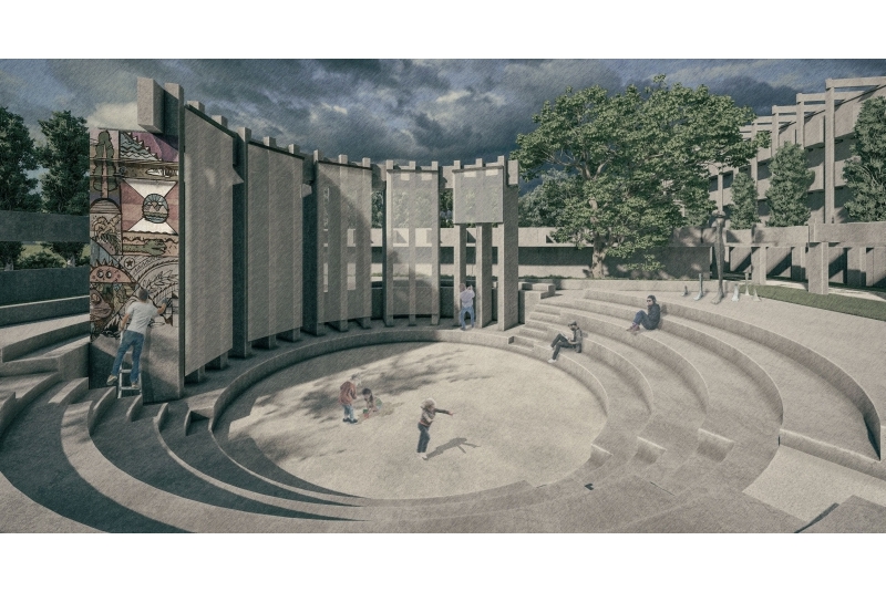 Fig. 4 View of the open-air theater located below the ground level of the site.